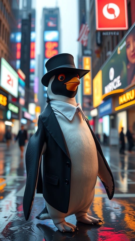 Elegant Penguin in Neon Wonderland