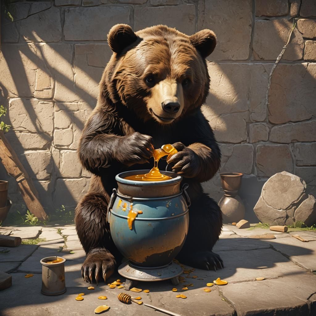 Bear Eating Honey: Trending 3D Render