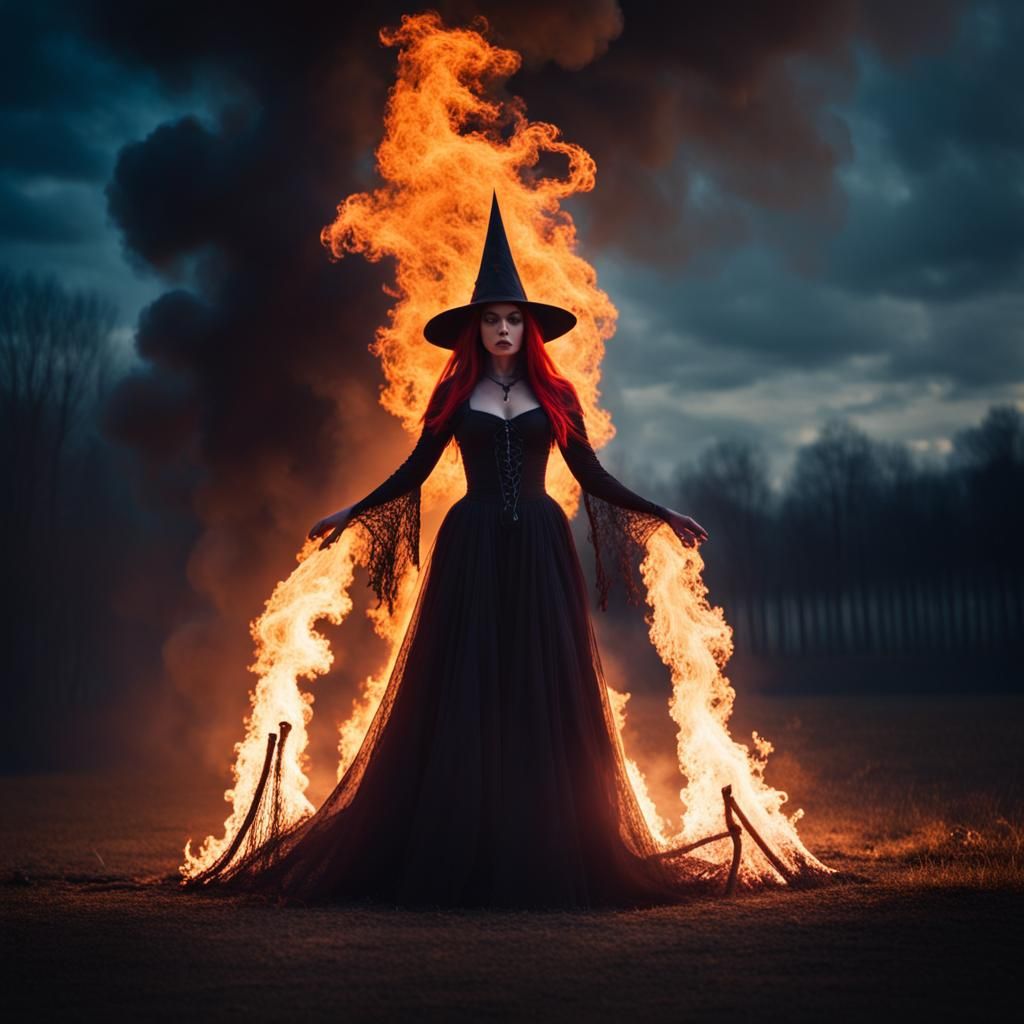 Flaming Gothic Witch Ascending into the Night