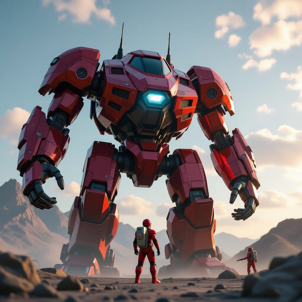 Giant Mech Battles Monster with Ranger Pilot