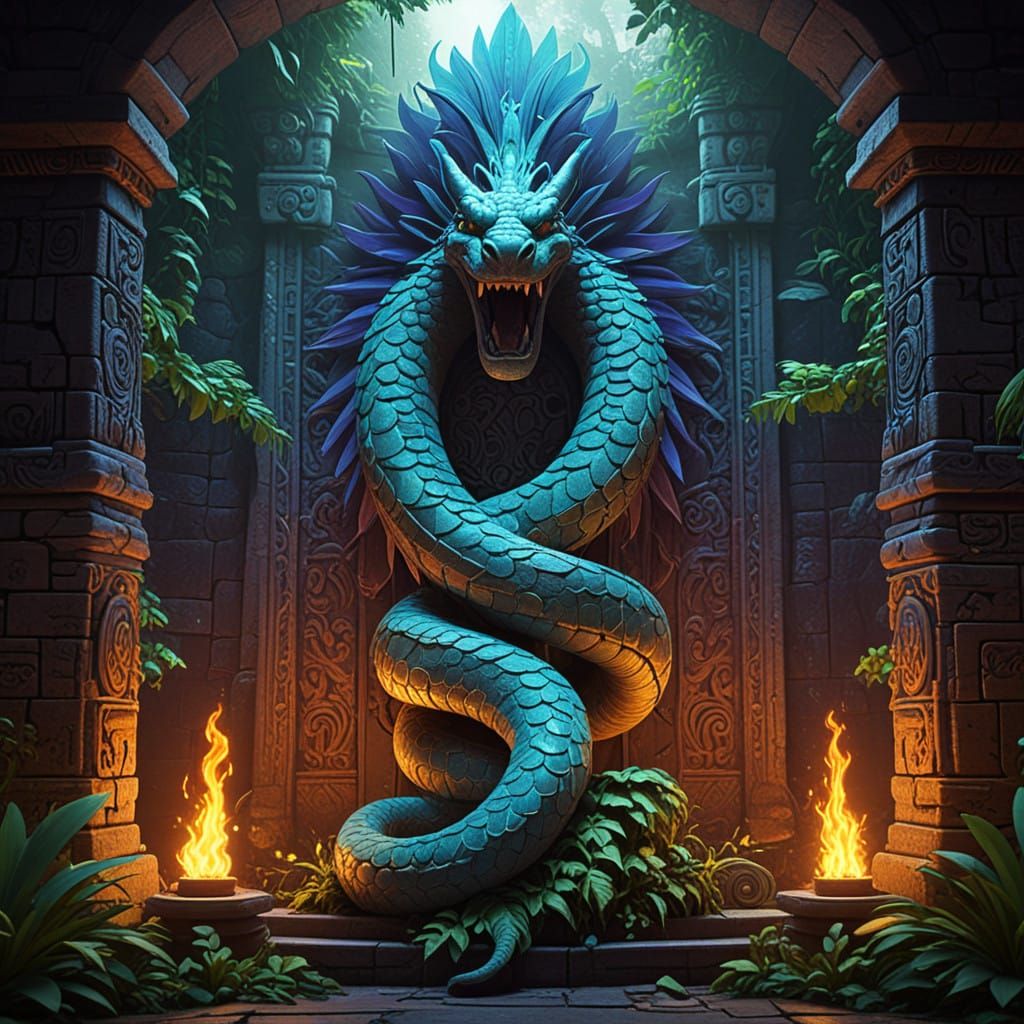 Majestic Incan Serpent Deity Amidst Ancient Temple