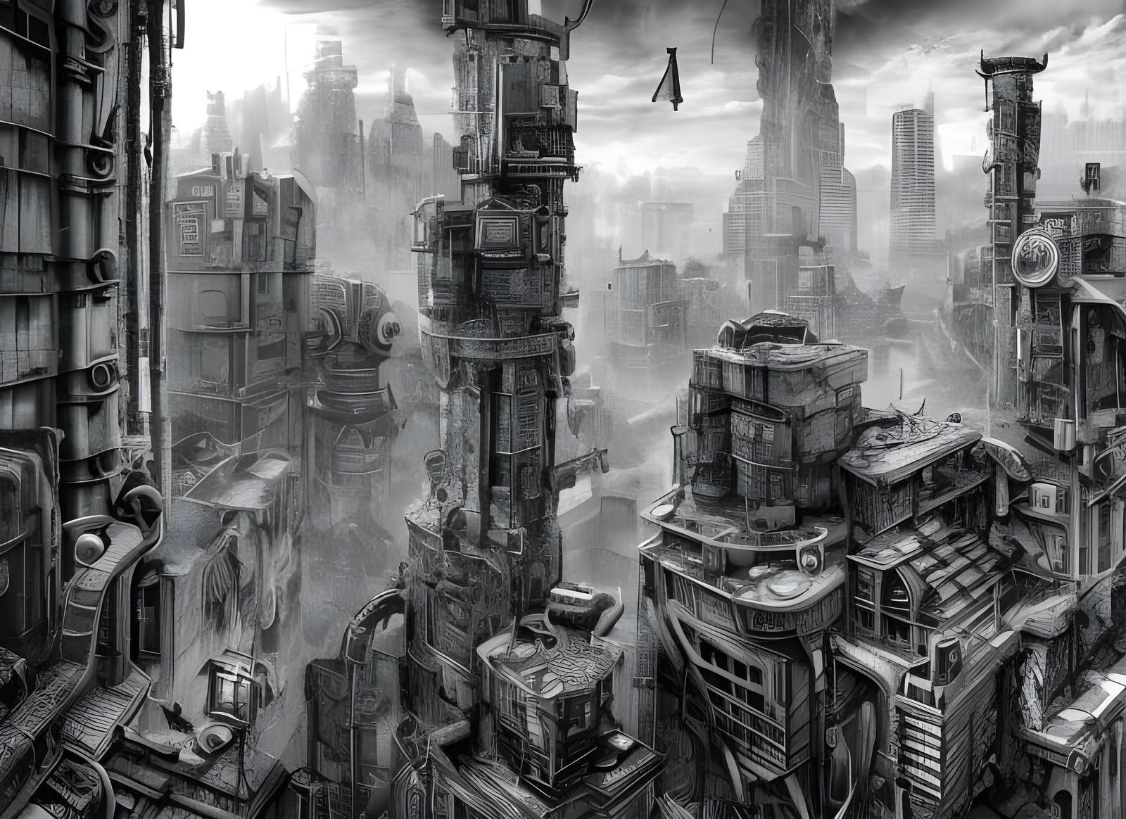 8-Bit Post-Apocalyptic Cityscape in Graphite Style