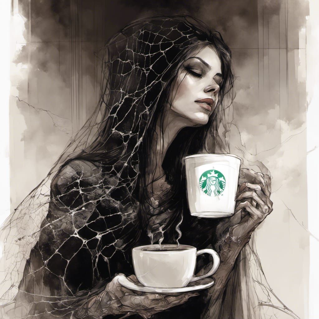 Sleeping Beauty drinking coffee in Starbucks after waking up...