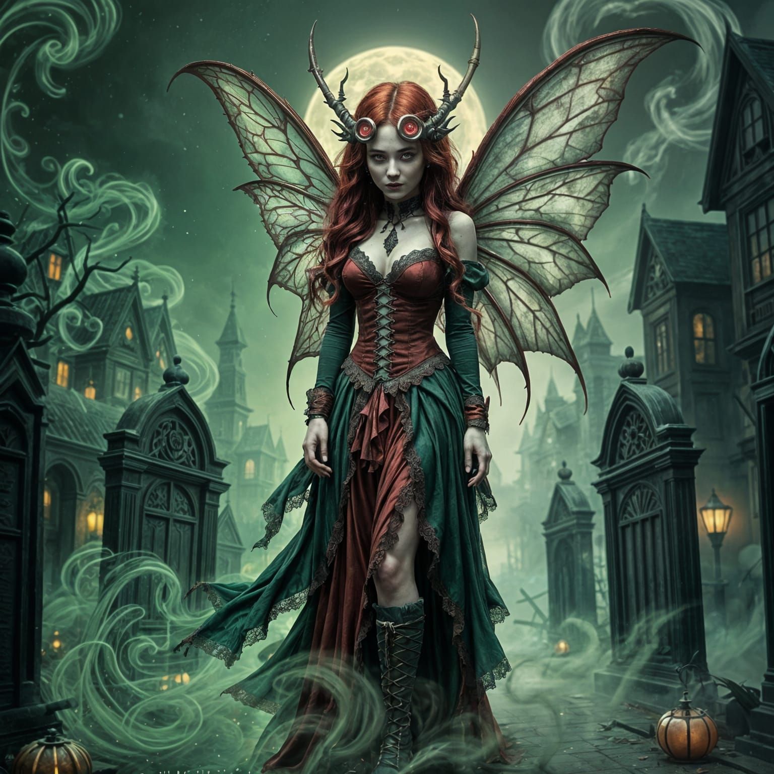 Victorian Cyberpunk Pixie in Graveyard