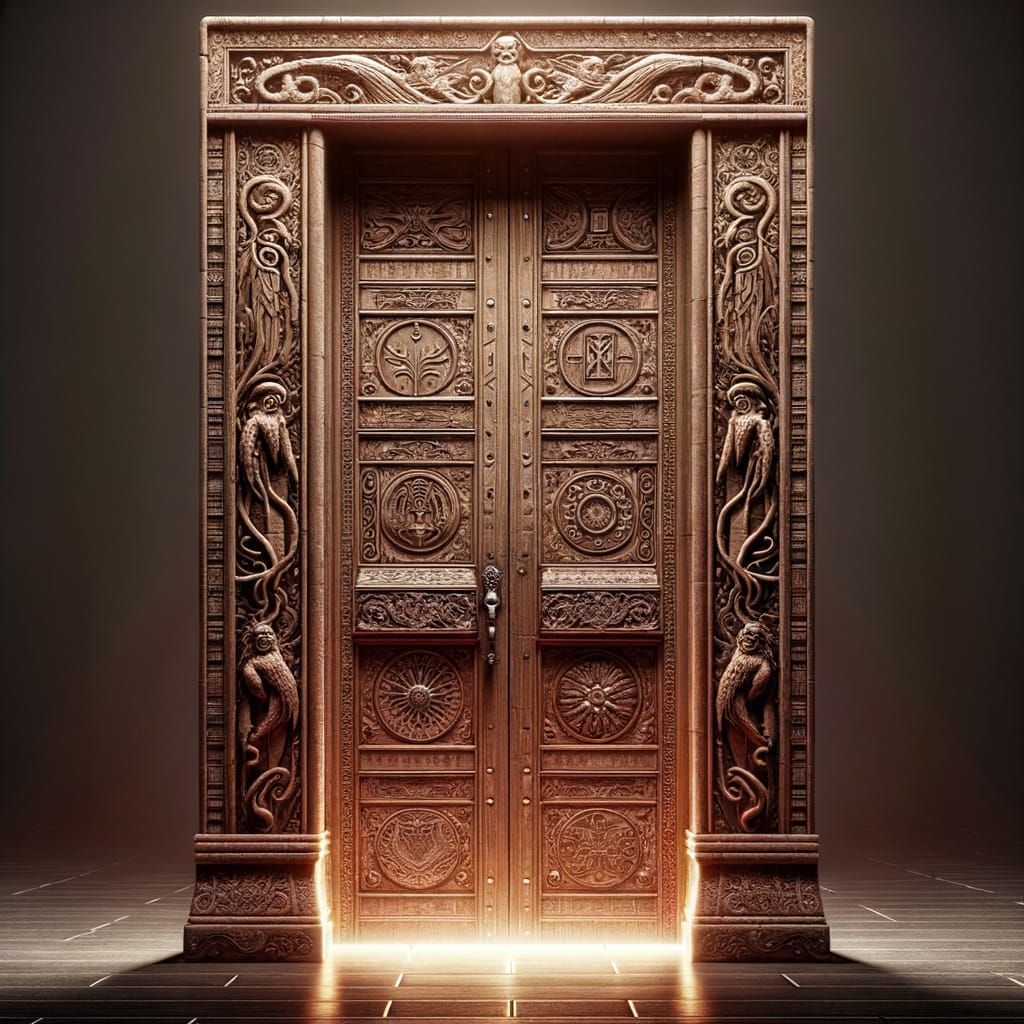 Enchanted Door in Whimsical Wood Carvings
