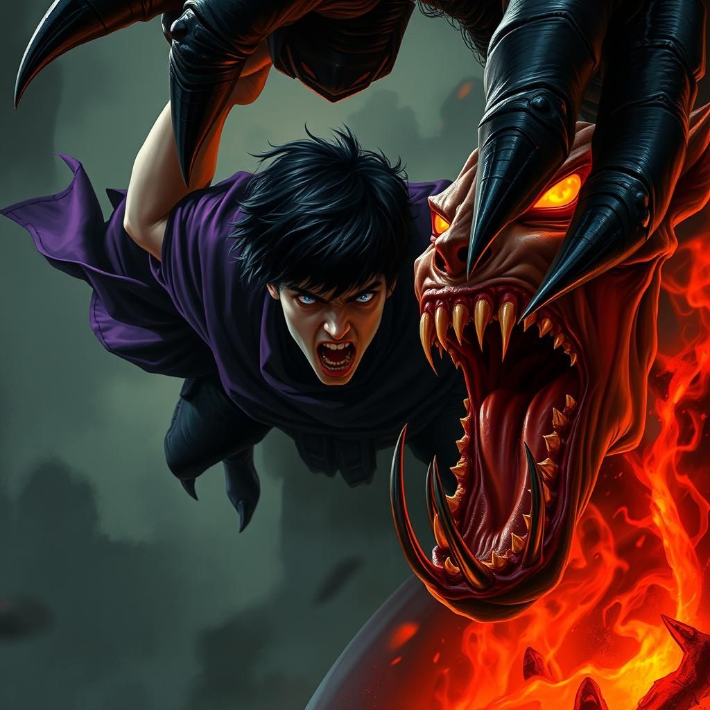 Terrifying Demoness Confronts Petrified Man in Dark Surreali...