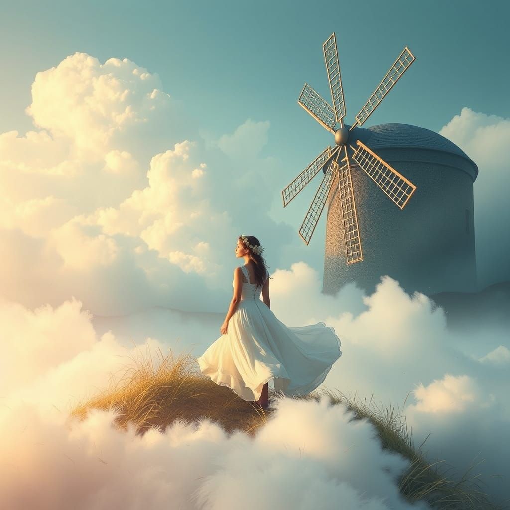 Ethereal Lady in Misty Landscape