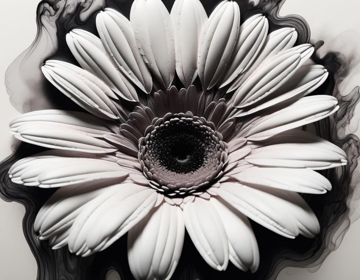 Gerbera Flower Ink Drawing with Smoke Effect