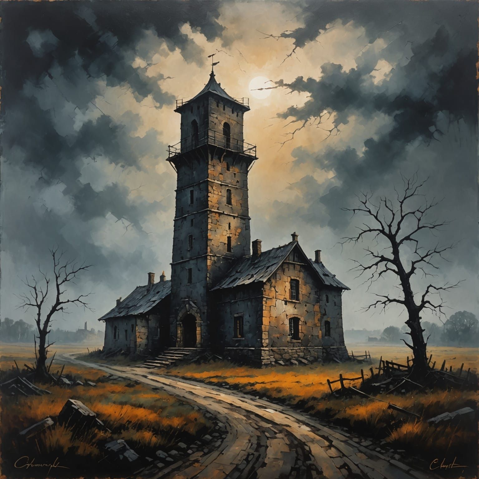Historic Watchtowers in a Dark Fantasy Landscape