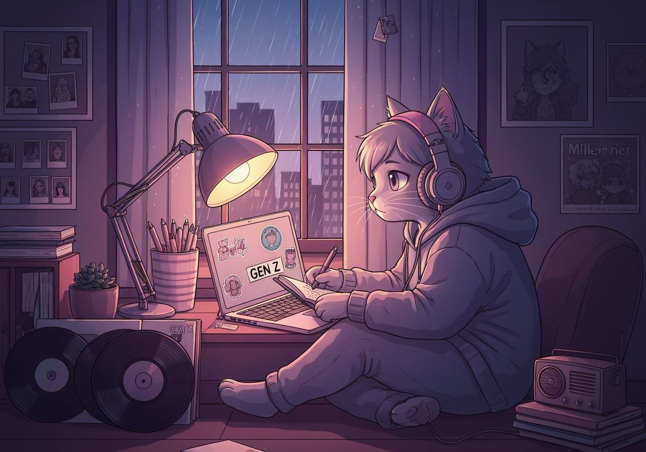 Cozy Lofi Cat Journaling at Night with Generational Nostalgi...