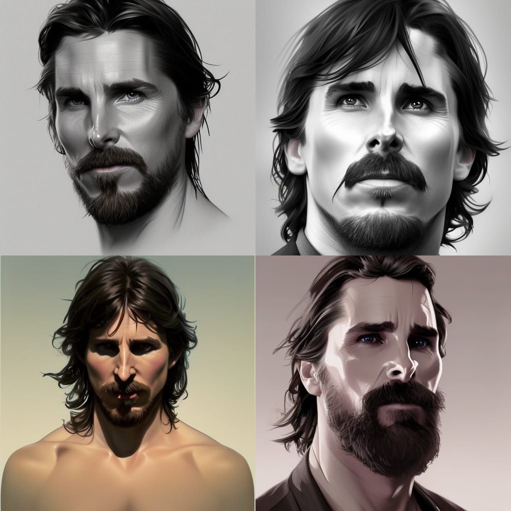Detailed Portrait of Christian Bale in Art Nouveau Style