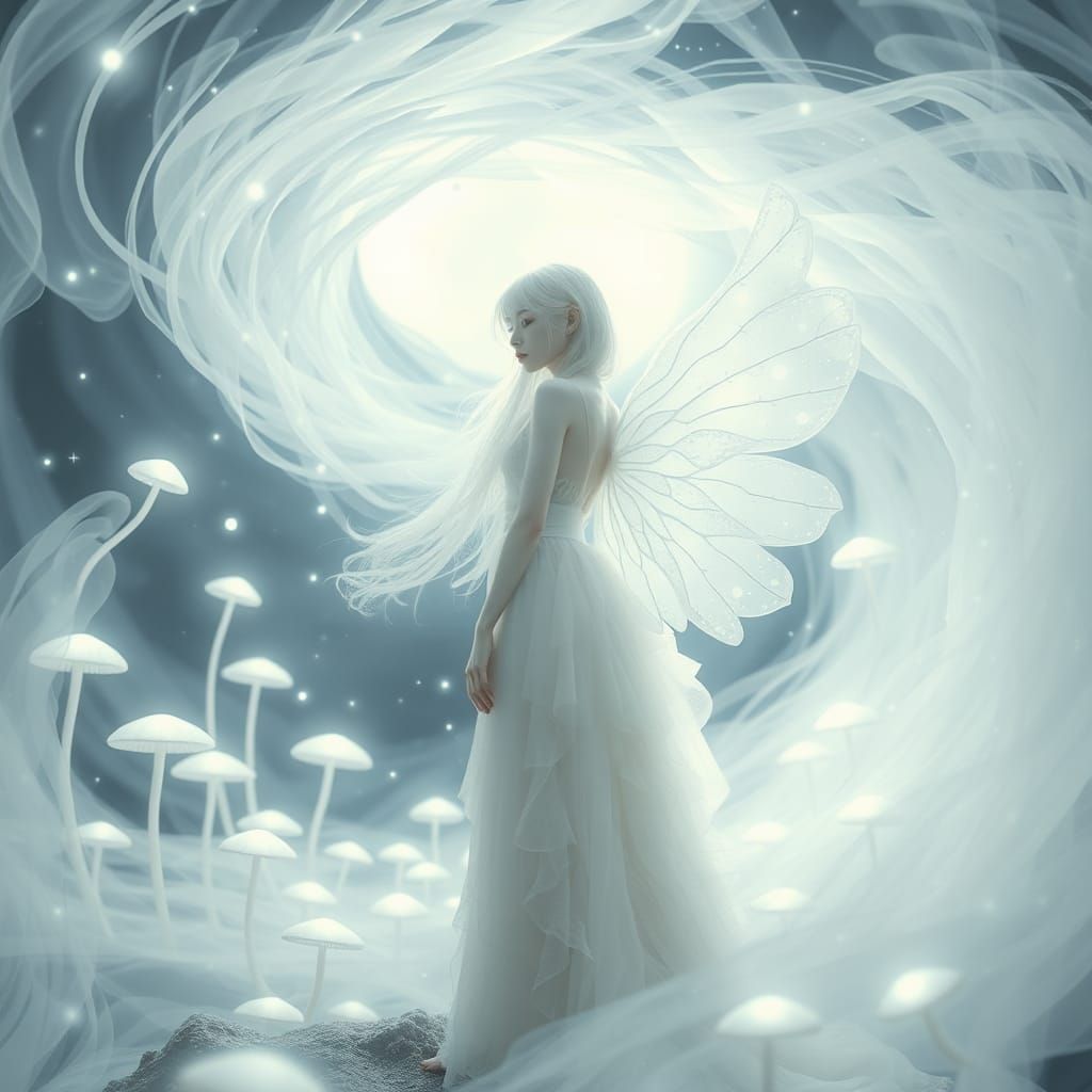 Ethereal Being in Iridescent Whites