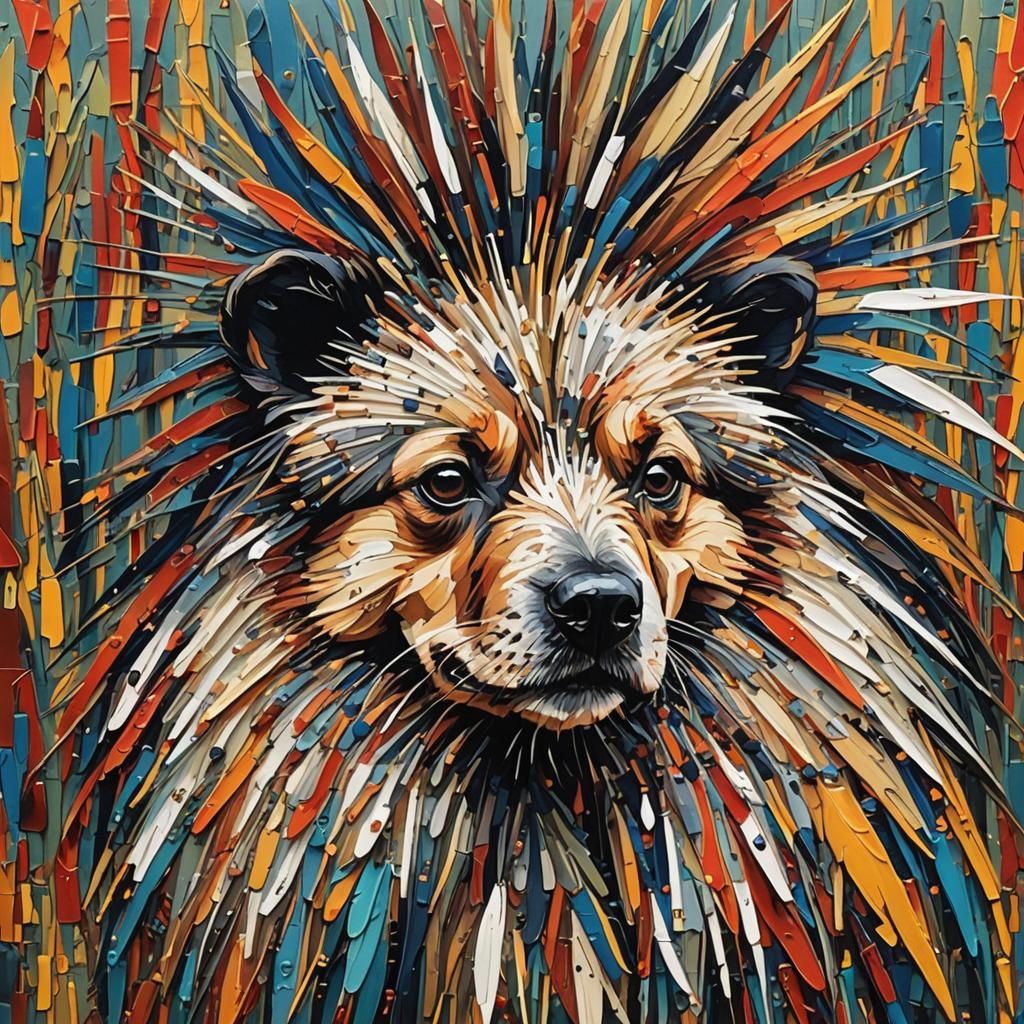 Abstract Dog with Porcupine Quills in Complementary Colors