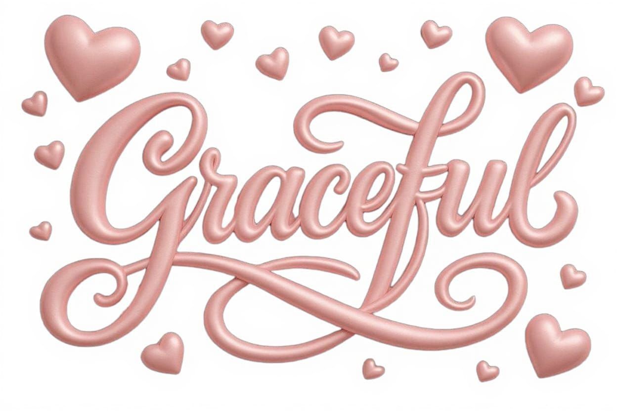 Ornate 3D Text "Graceful" in Pastel Pink Satin