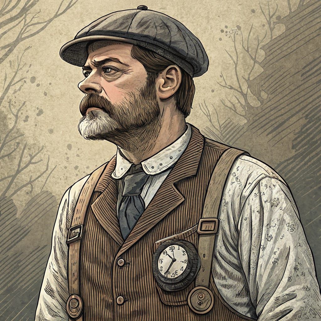 Nick Offerman as 19th-Century Workingman in Expressive Woodc...