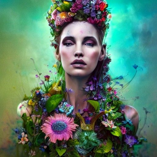 Greek Goddess in Wildflowers: Detailed Matte Painting