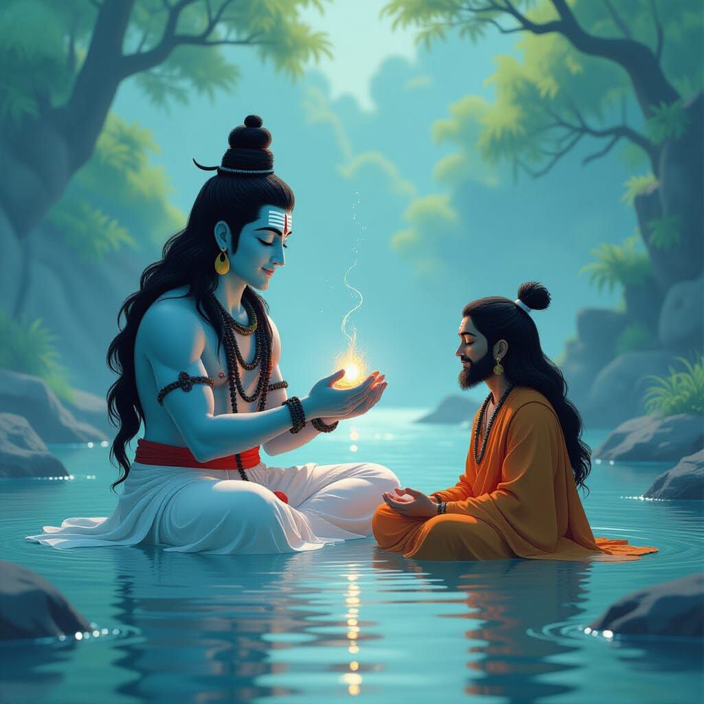 Shiva Blesses Sage: Ghibli-Style Divine Reflection Art