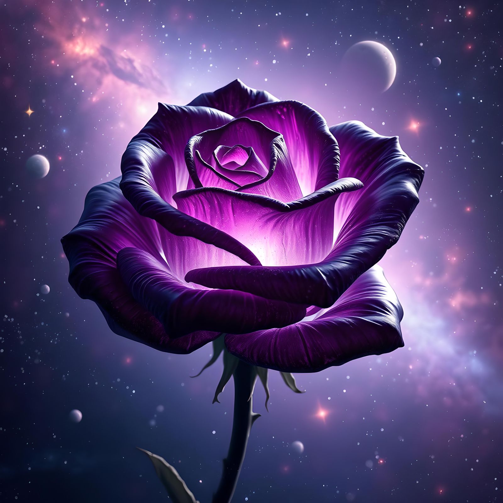 Glowing Purple Rose in Galactic Digital Art