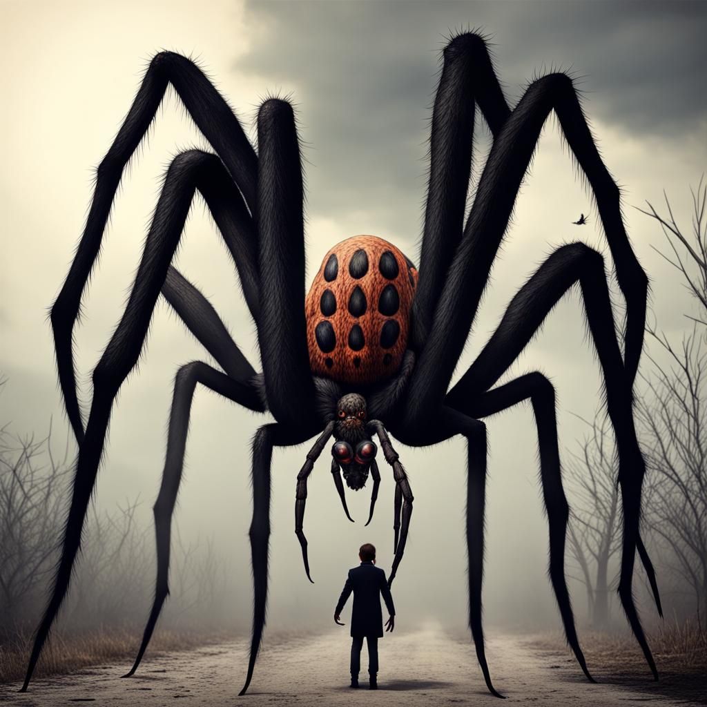 Giant Spider Captures Human Prey: Horror Scene