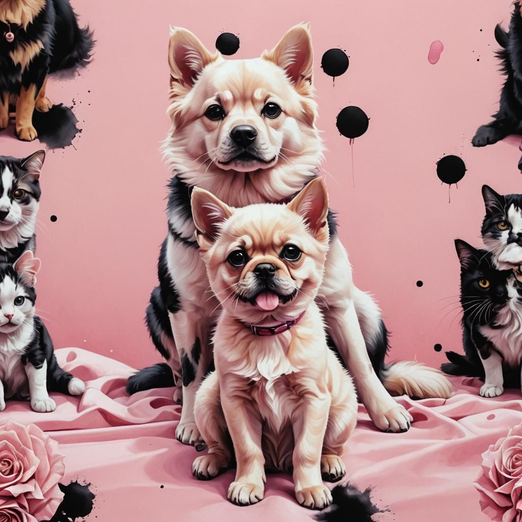 Cute Cat and Dog Airbrush Illustration in 3D