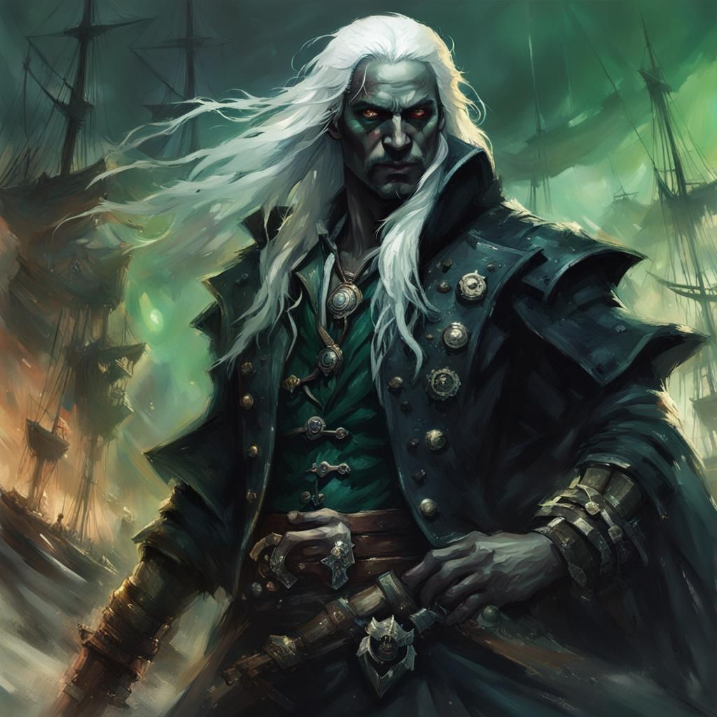 Drow Pirate Captain, Fantasy Splash Art Style