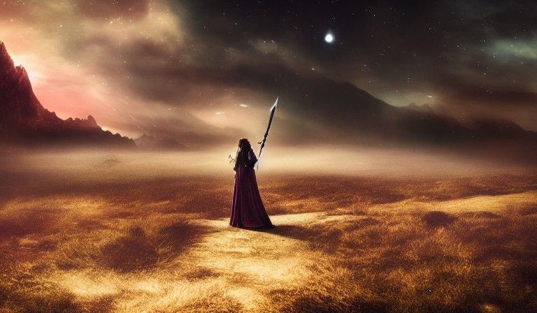 Fantasy Warrior Under Galaxy Sky