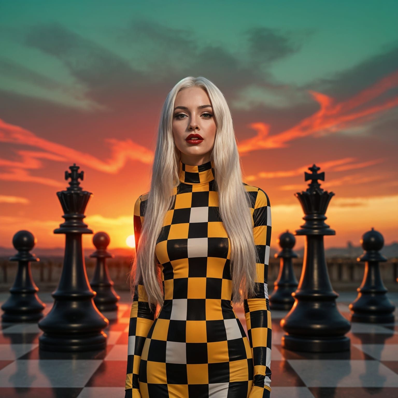 Surreal Chess Figure in a Neon Landscape