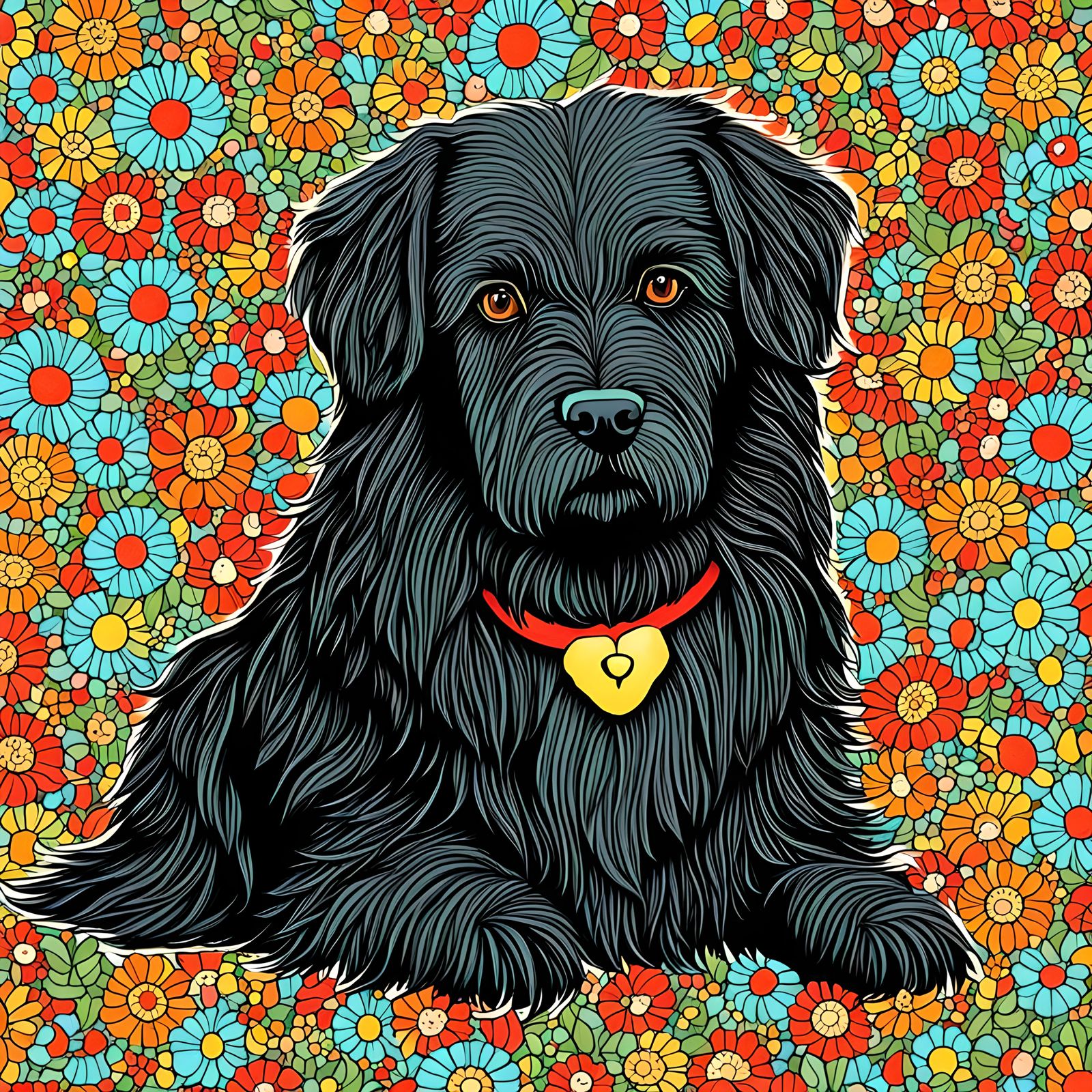 Stylized Dog Portrait in Retro Style