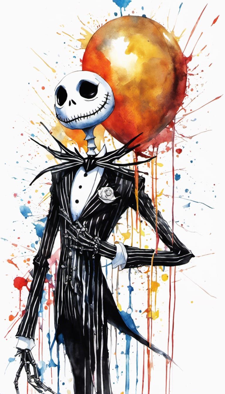 Jack Skellington Birthday Portrait in Anime Watercolor