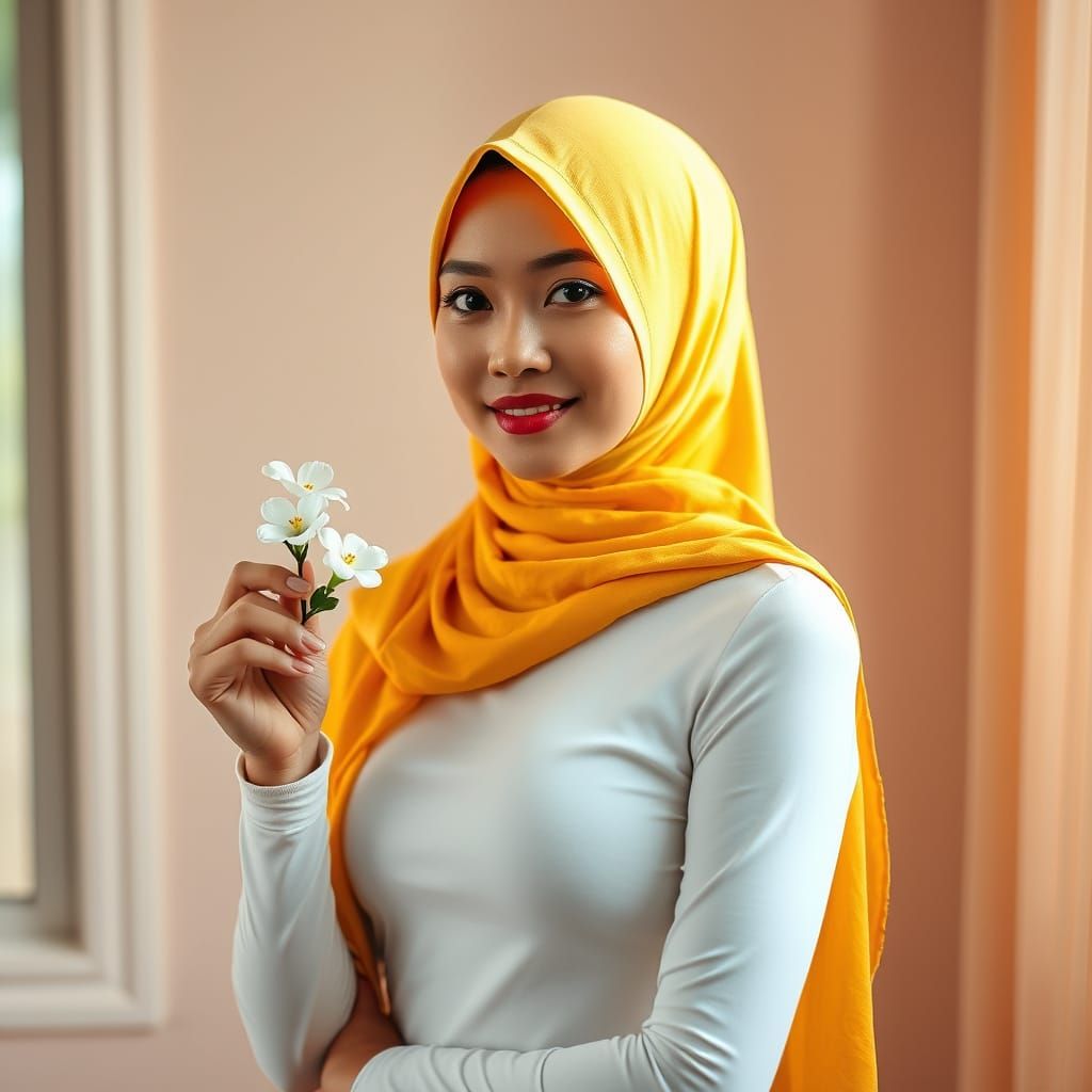 Exquisite Indonesian Woman in Soft Pastel Hues