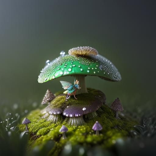 Tiny Fairy on Mushroom, Macro Photography