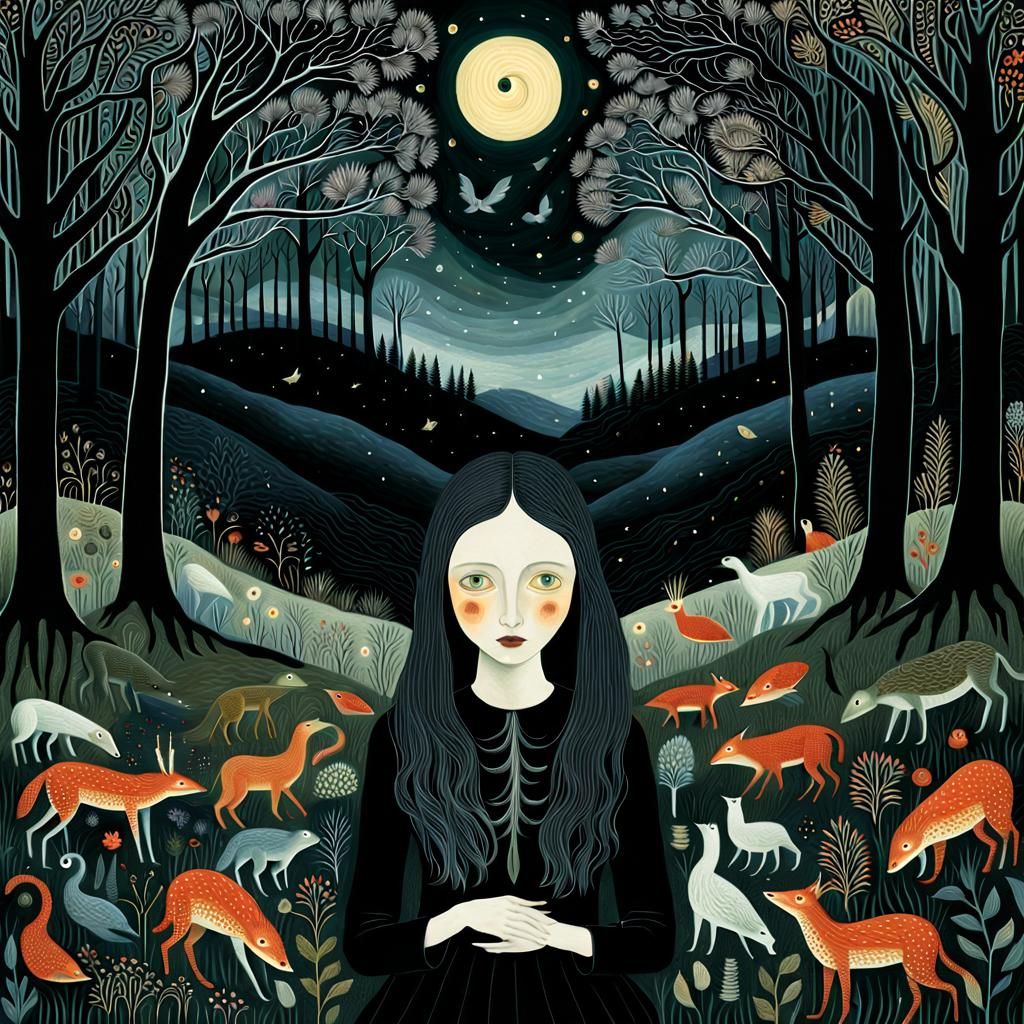 Eerie Album Cover Art with Mythological Creatures