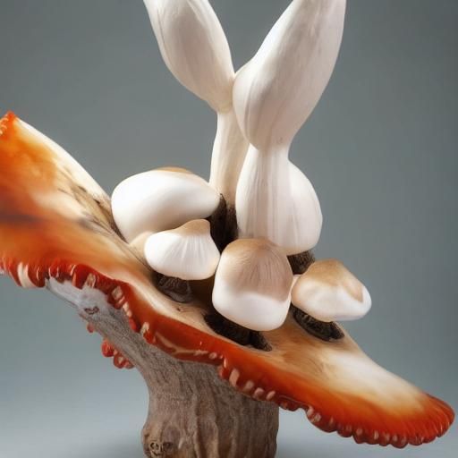 Giant Mushrooms in Black Forest, Porcelain Sculpture Style