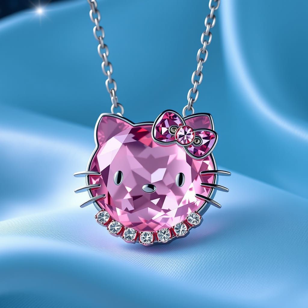 Glamorous Pink Morganite Hello Kitty Necklace with Stainless...