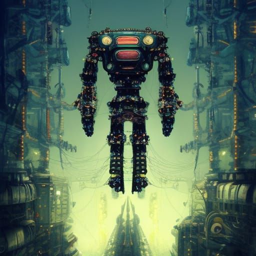 Giant Cyber Robot Ascends in Visceral Digital Art