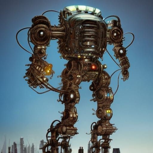 Giant Cyber Robot in Junkyard, Digital Art