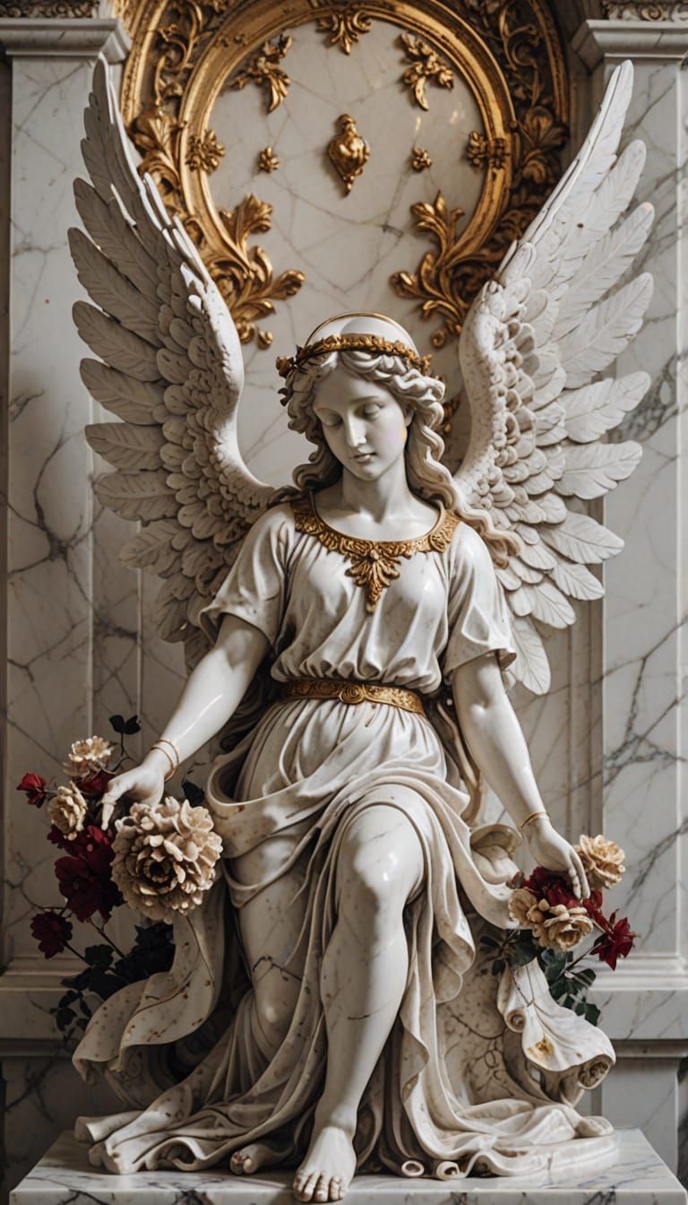 Serene Marble Angel in Golden Light