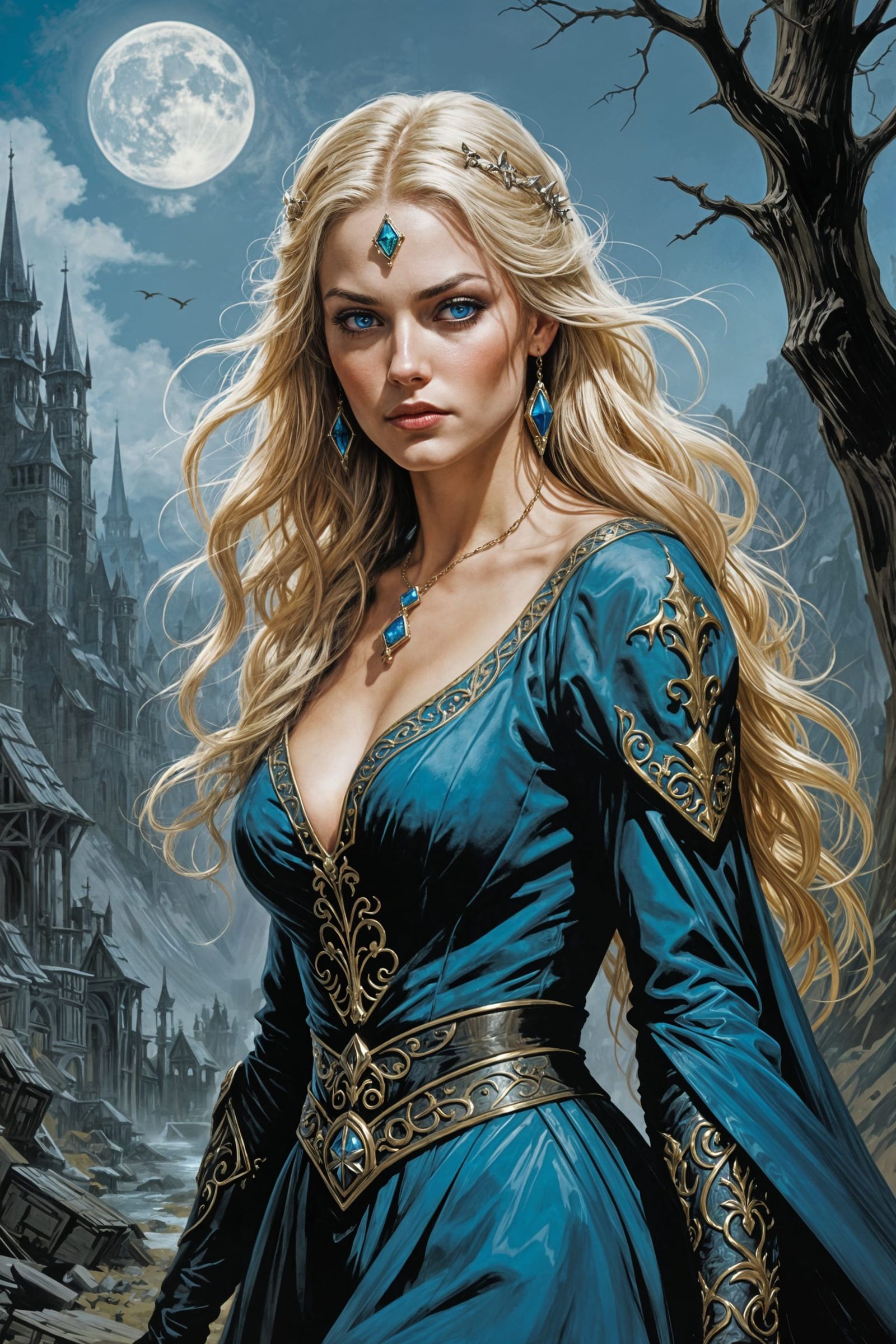 Elven Princess in Dark Fantasy Comic Style