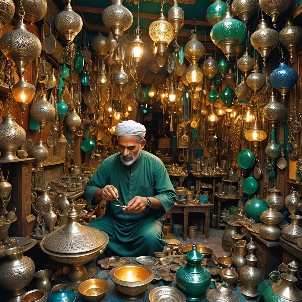 Silversmith in Moroccan Bazaar, Digital Art
