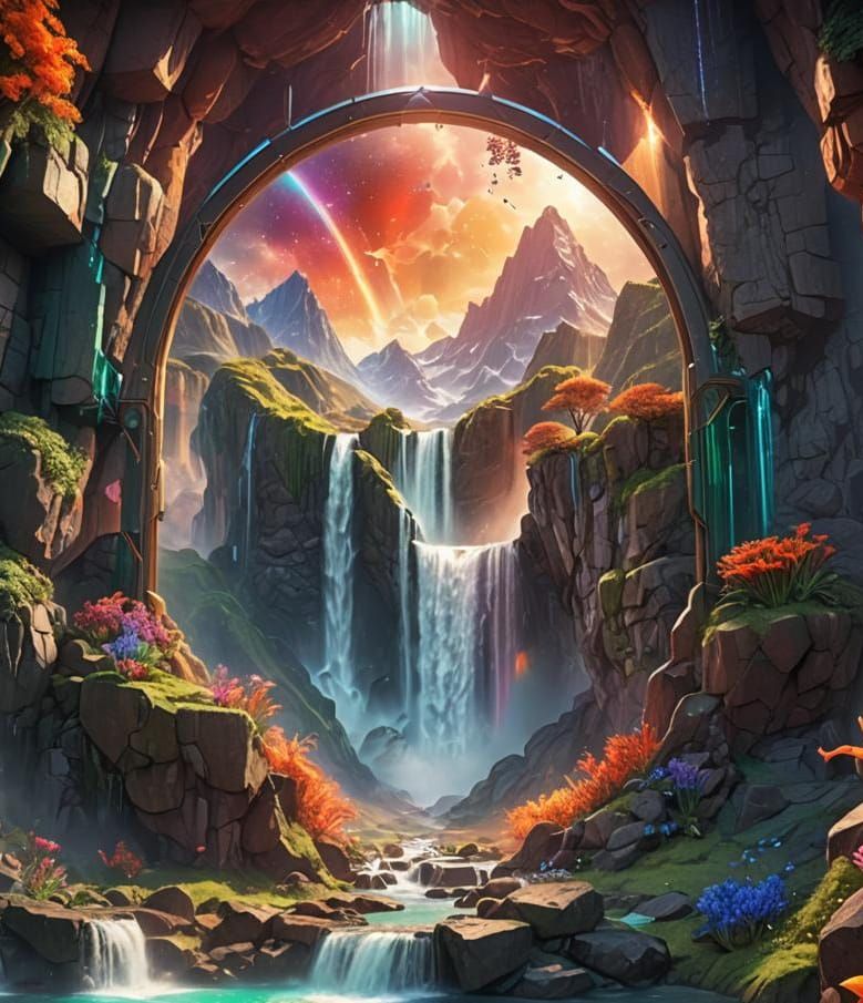 Astral Portal to Cosmic Waterfall Fantasy