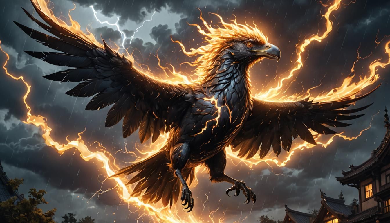 Electrifying Crow and Fiery Horse Digital Art