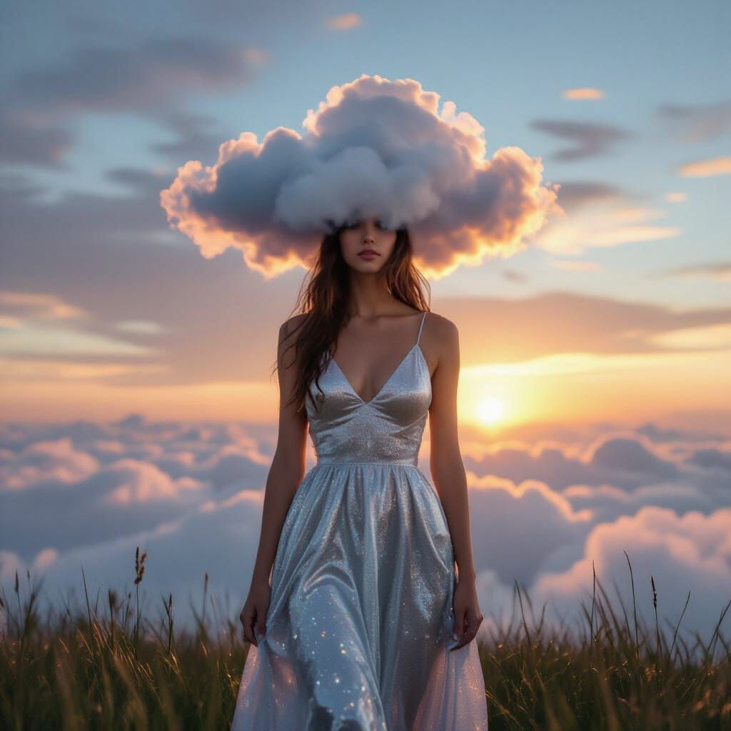 Woman with Cloud Hat at Sunrise