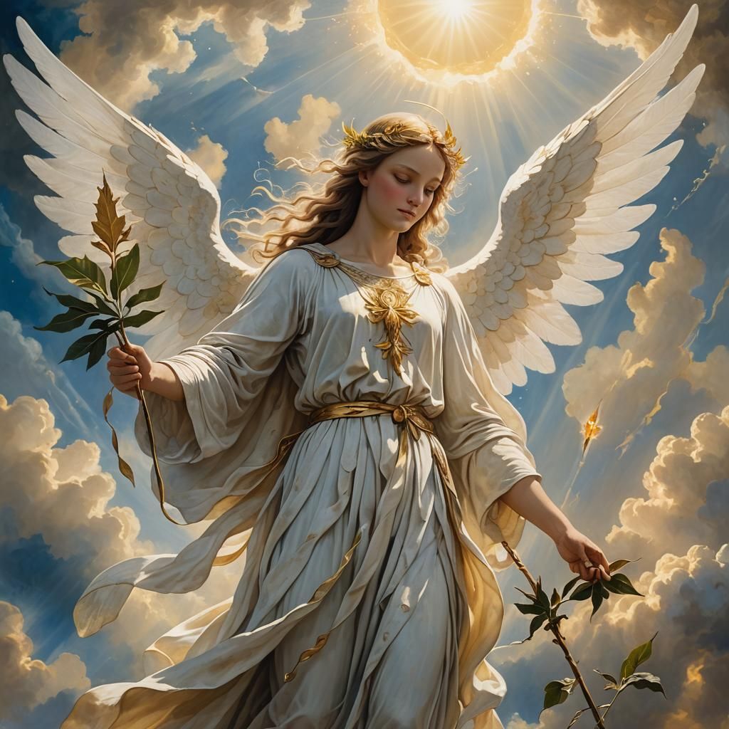 Heavenly Angel Rehael with Glowing Staff