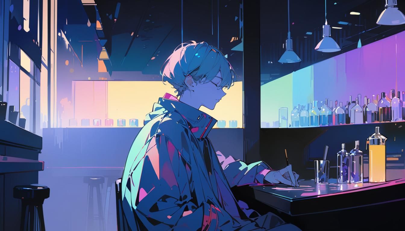 Minimalist Pastel Cafe Scene of a Boy