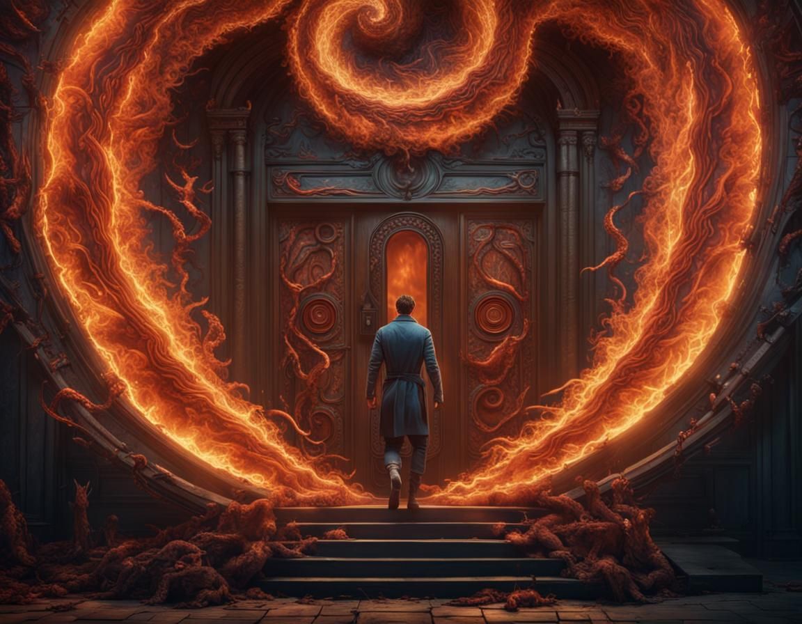Man Floats Through Infernal Doors: Fantasy Concept Art