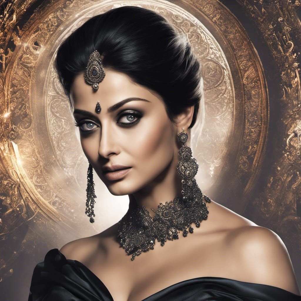 Aishwarya Rai Portrait in Black Gown, Fantasy Art