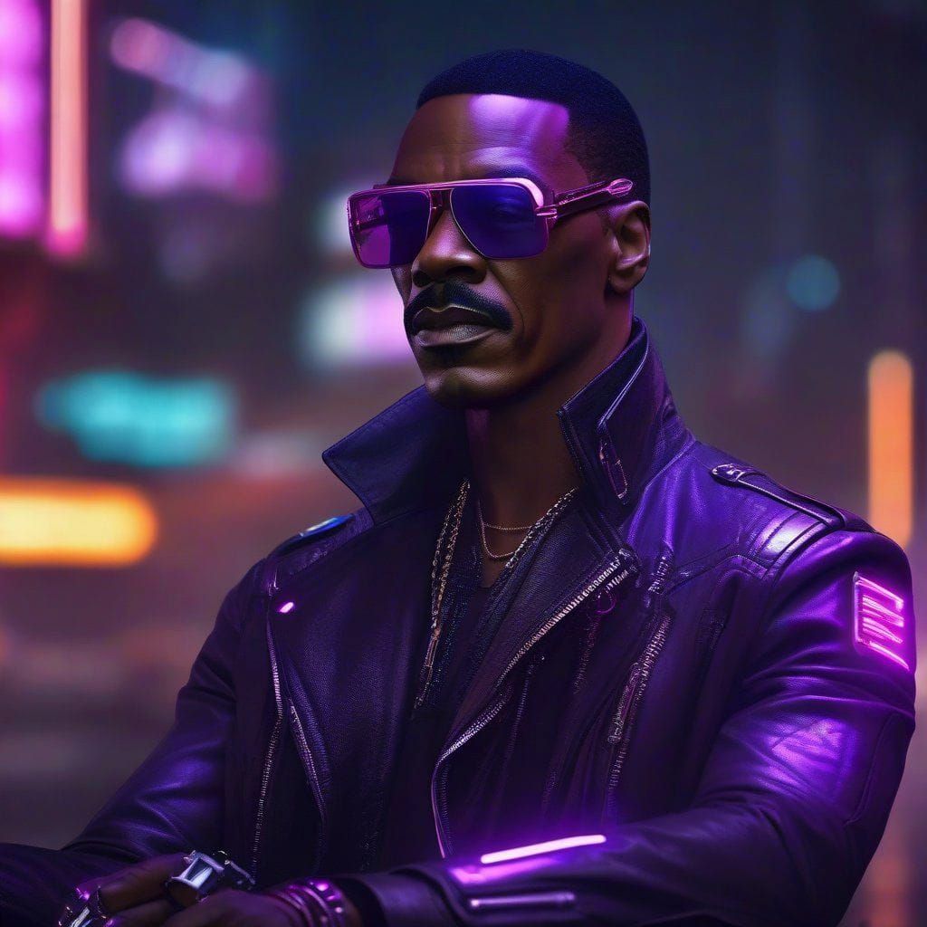 Eddie Murphy as Blade Runner, WLOP, tom bagshaw, Photo Taken on Nikon D750, Scenic, Hyper-Realistic, Hyper-Detailed, 36k
