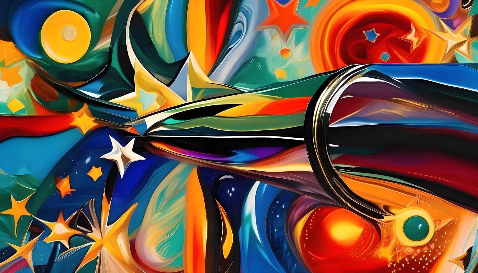 Surreal Cosmic Odyssey in Vibrant Widebrush Oil Painting