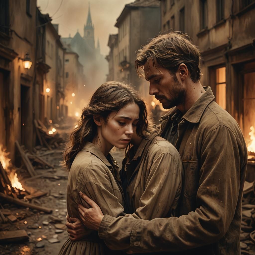 Anguished Embrace: A Romantic Oil Painting