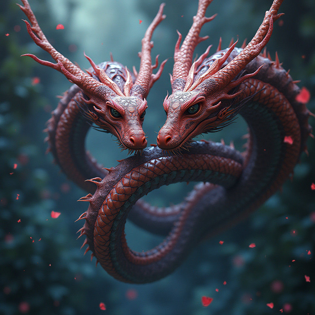 Detailed Serpents in a Fantastical Landscape